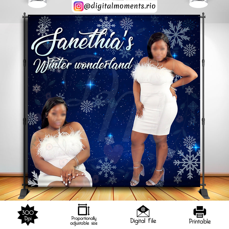 Winter Wonderland 8x8 Custom Backdrop with 2 pictures, Digital file only | Custom Digital Download for Kids Party or Event