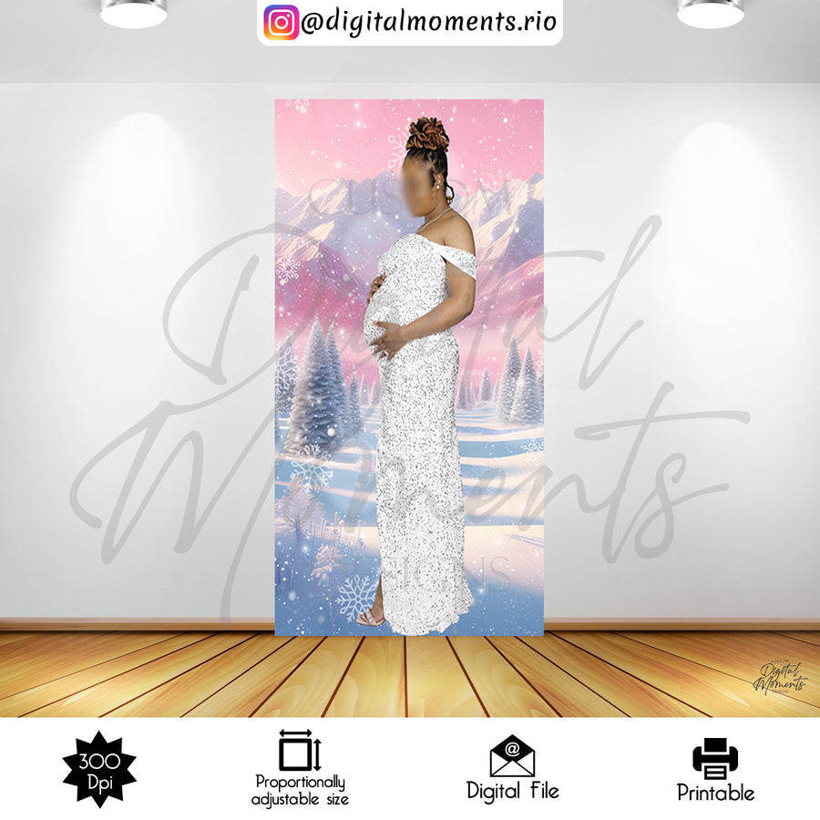 Pink Winter Wonderland 4x7 Panel Custom Design with picture, Digital file only | Custom Digital Download for Kids Party or Event