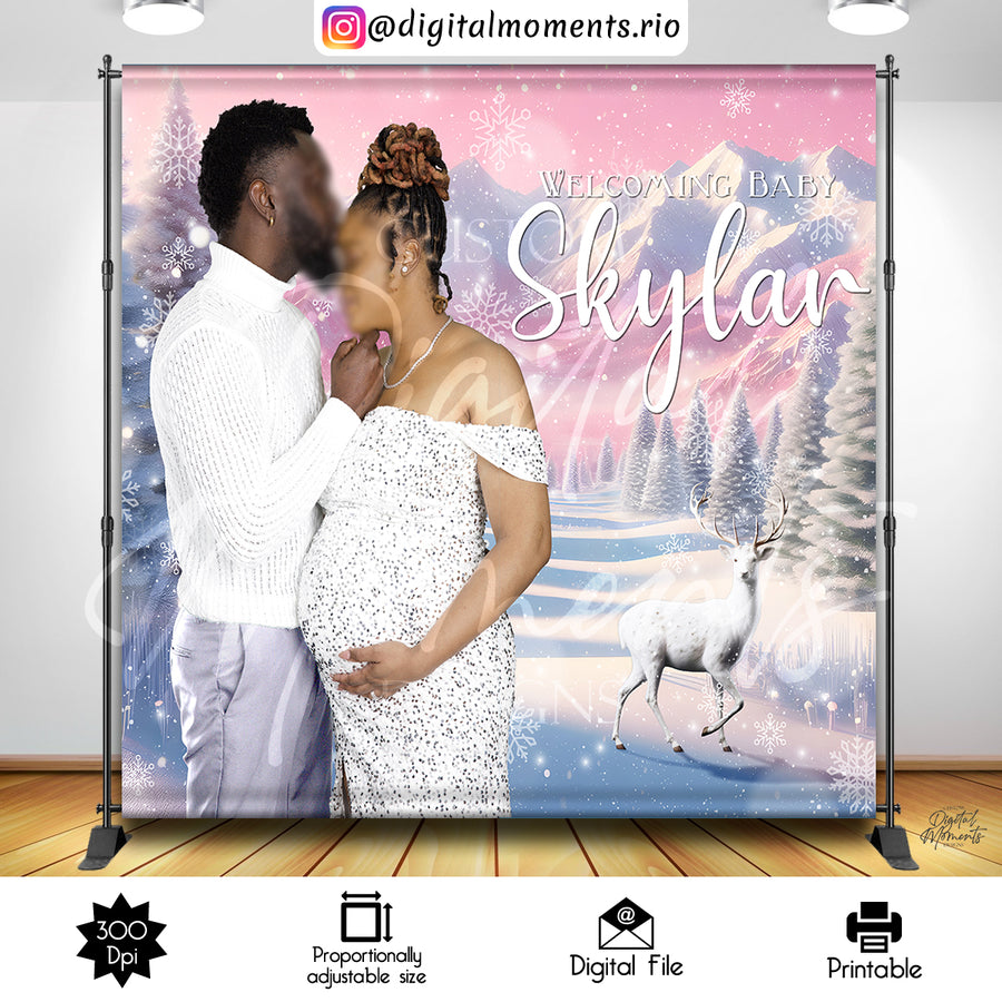 Winter Wonderland 8x8 Custom Backdrop with picture, Digital file only | Custom Digital Download for Kids Party or Event