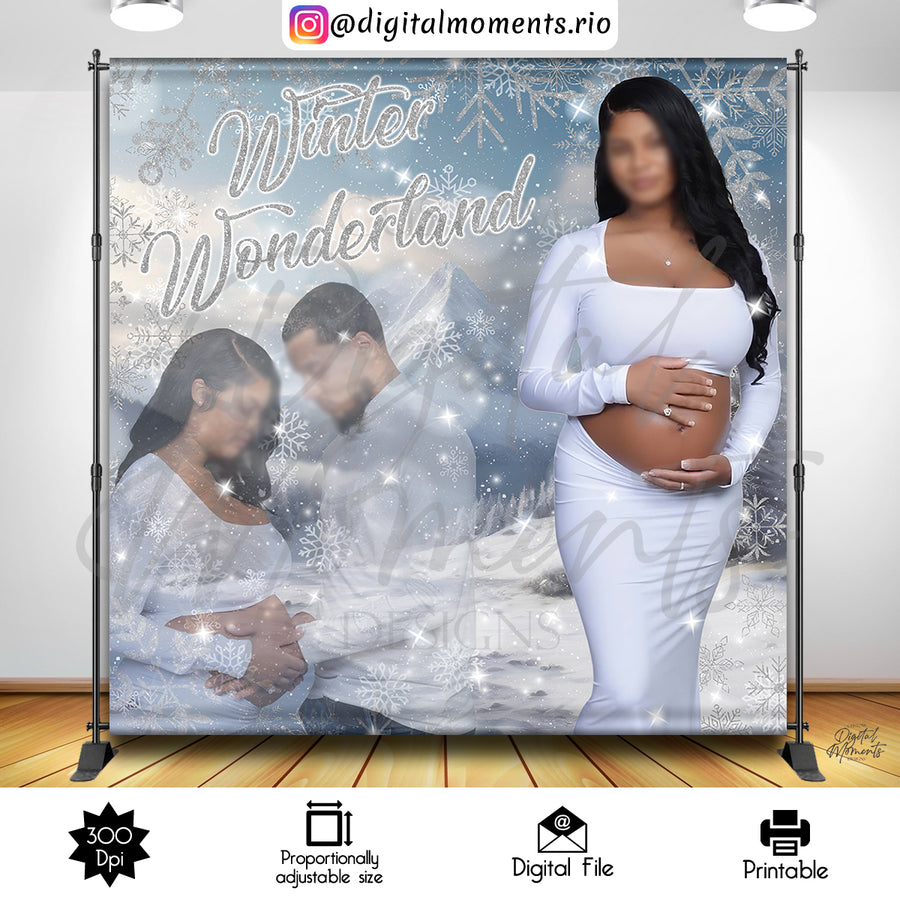 Winter Wonderland 8x8 Custom Backdrop with 2 pictures, Digital file only | Custom Digital Download for Kids Party or Event
