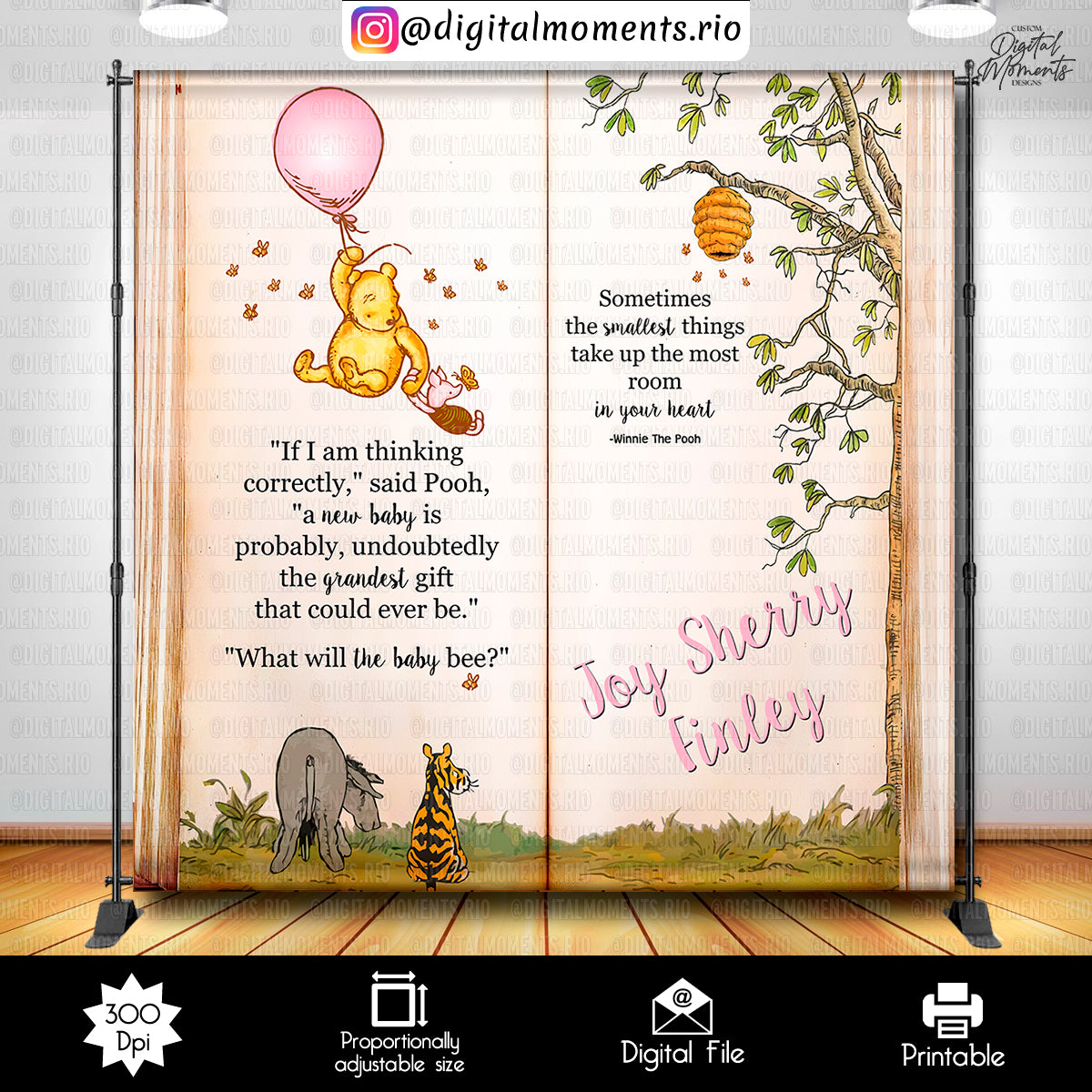 Winnie the Pooh 8x8 Baby Shower Custom Backdrop, Custom Digital File | Digital Download for Events for Events