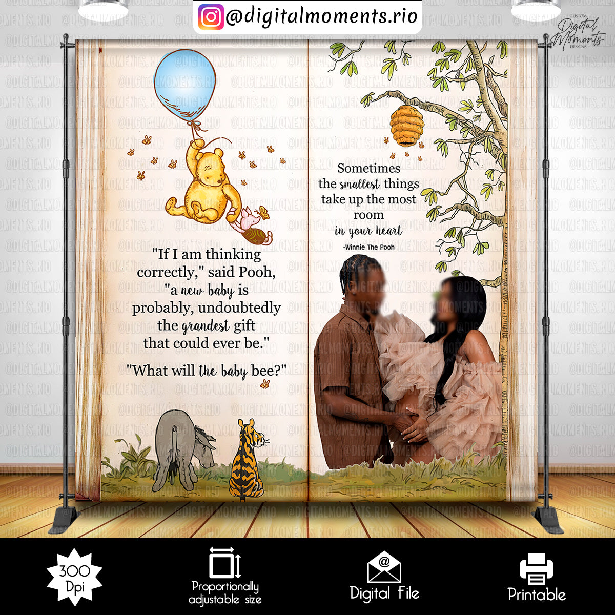 Winnie the Pooh 8x8 Baby Shower Custom Backdrop with picture, Digital file only | Digital Download for Events