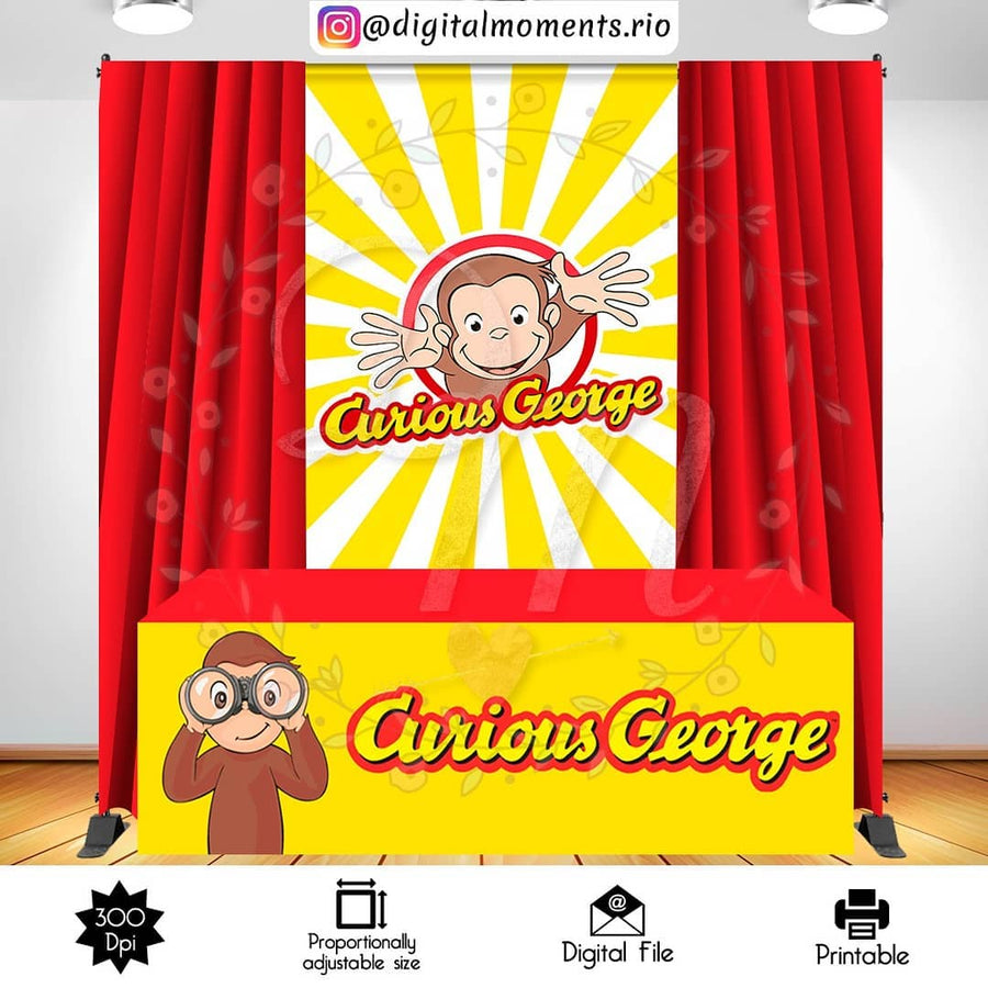 Curious George 5x6 Custom Backdrop + 10x3 Table Wrapper | Custom Digital Download for Kids Party or Event