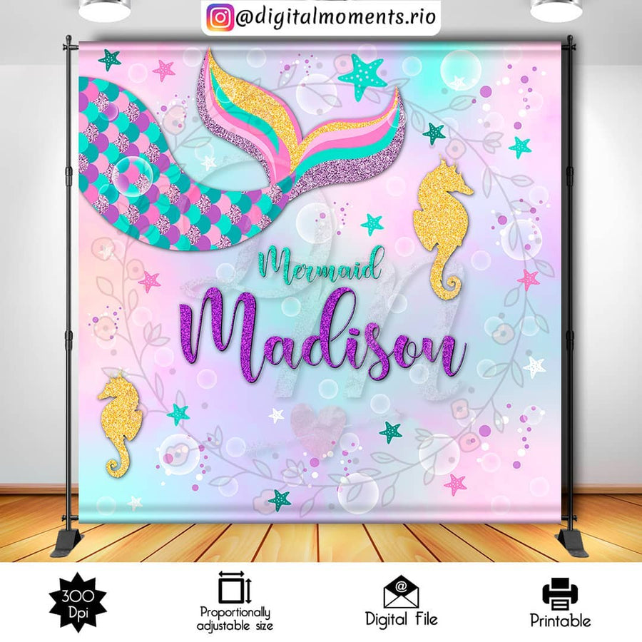Mermaid 8x8 Custom Backdrop, Digital file only | Custom Digital Download for Kids Party or Event