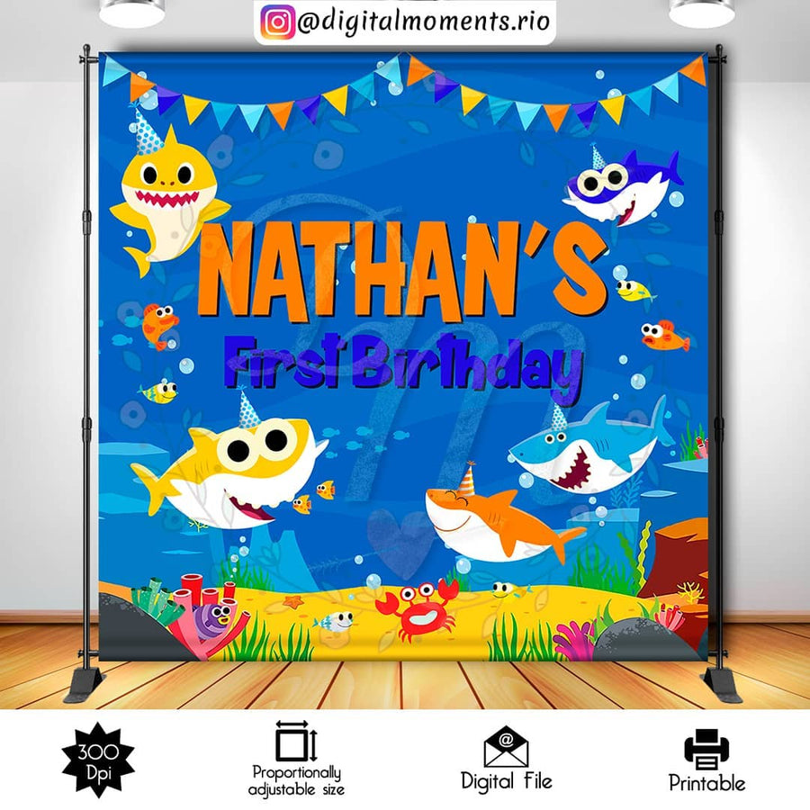 Baby Shark 8X8 Custom Backdrop, Digital file only | Custom Digital Download for Kids Party or Event
