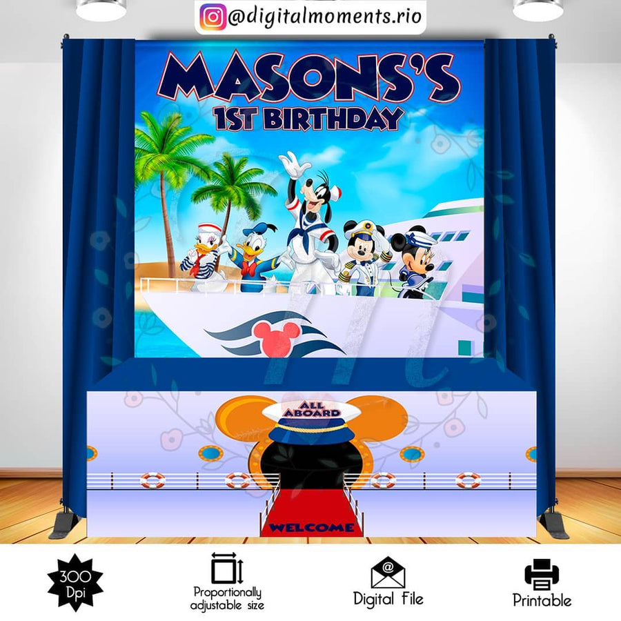 Mickey Cruise 6x6 Custom backdrop and 10x3 Table Skirt, Digital file only | Custom Digital Download for Kids Party or Event