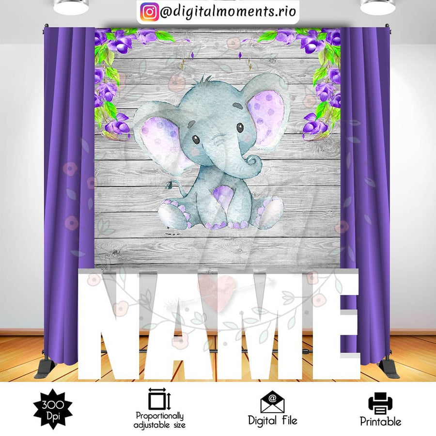 Baby Elephant 6x6 Digital Backdrop Design, Instant Download | Custom Digital Download for Kids Party or Event