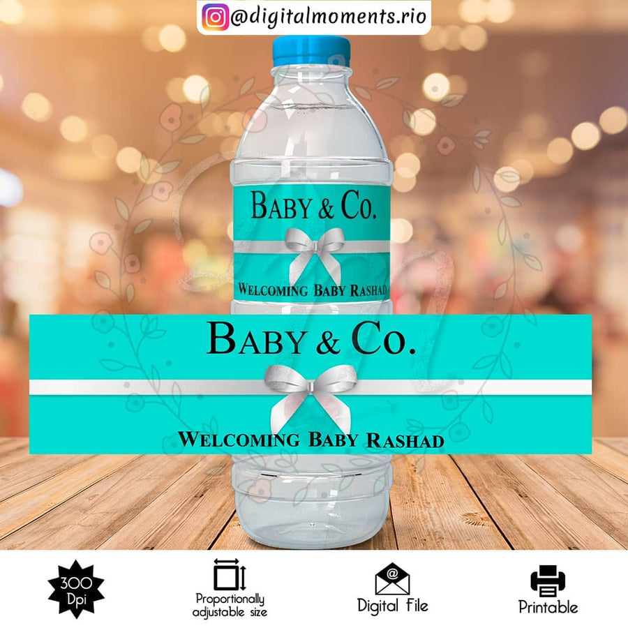 Baby & Co. Custom Water Bottle Label, Digital file only | Custom Digital Download for Kids Party or Event