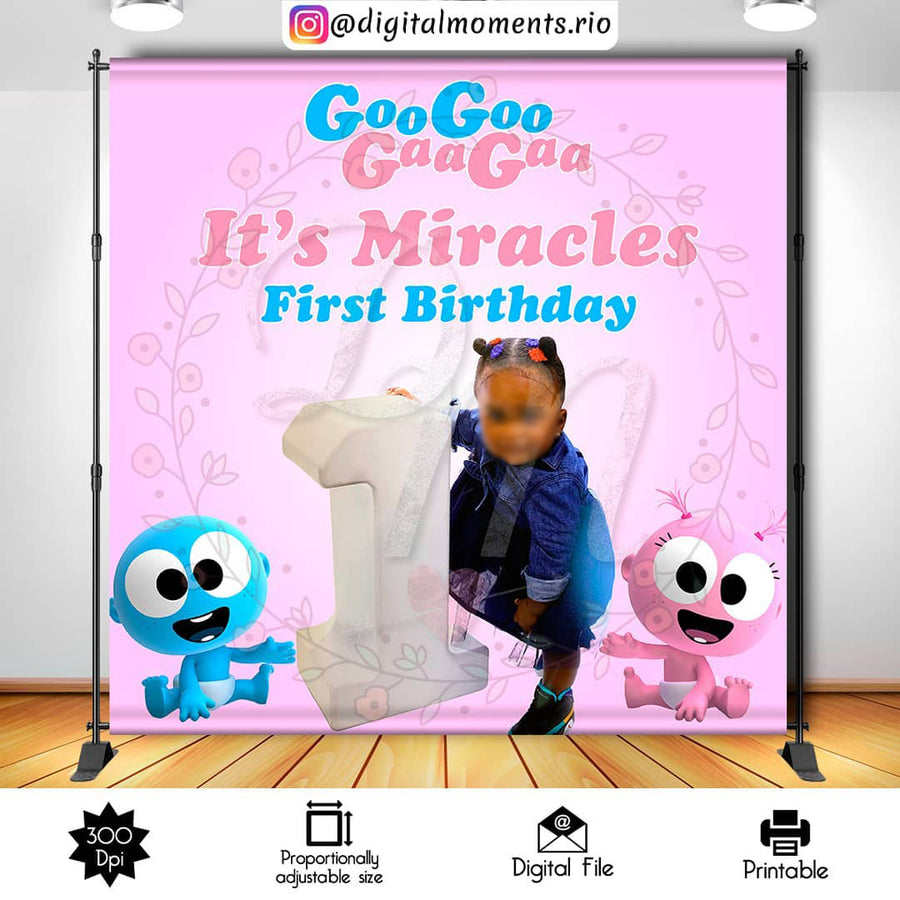 GooGoo GaaGaa 8x8 Custom backdrop with picture, Digital file only | Custom Digital Download for Kids Party or Event