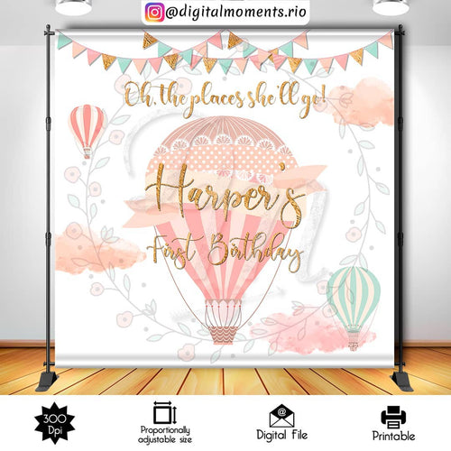 Hot air balloon 8x8 custom backdrop, Digital file only