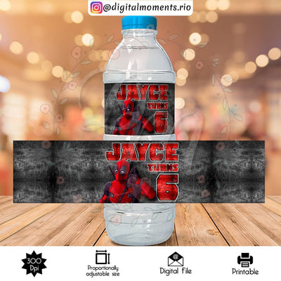 Etiqueta de botella de agua personalizada de Deadpool, solo archivo digital
