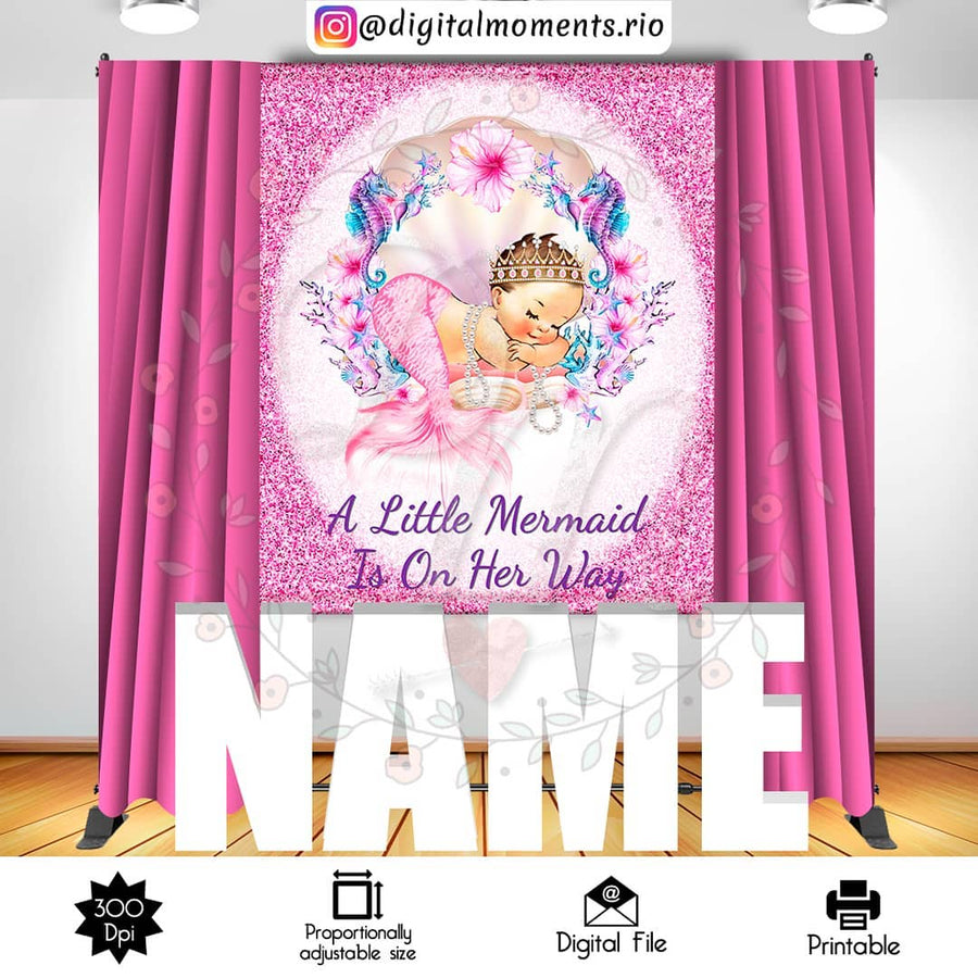 Mermaid 5x6 Custom Backdrop, Digital file only | Custom Digital Download for Kids Party or Event
