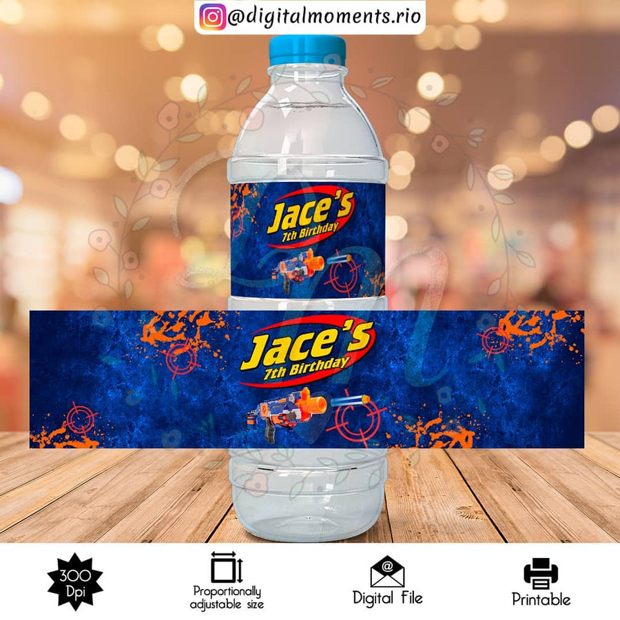 Nerf Custom Water Bottle Label, Digital file only | Custom Digital Download for Kids Party or Event
