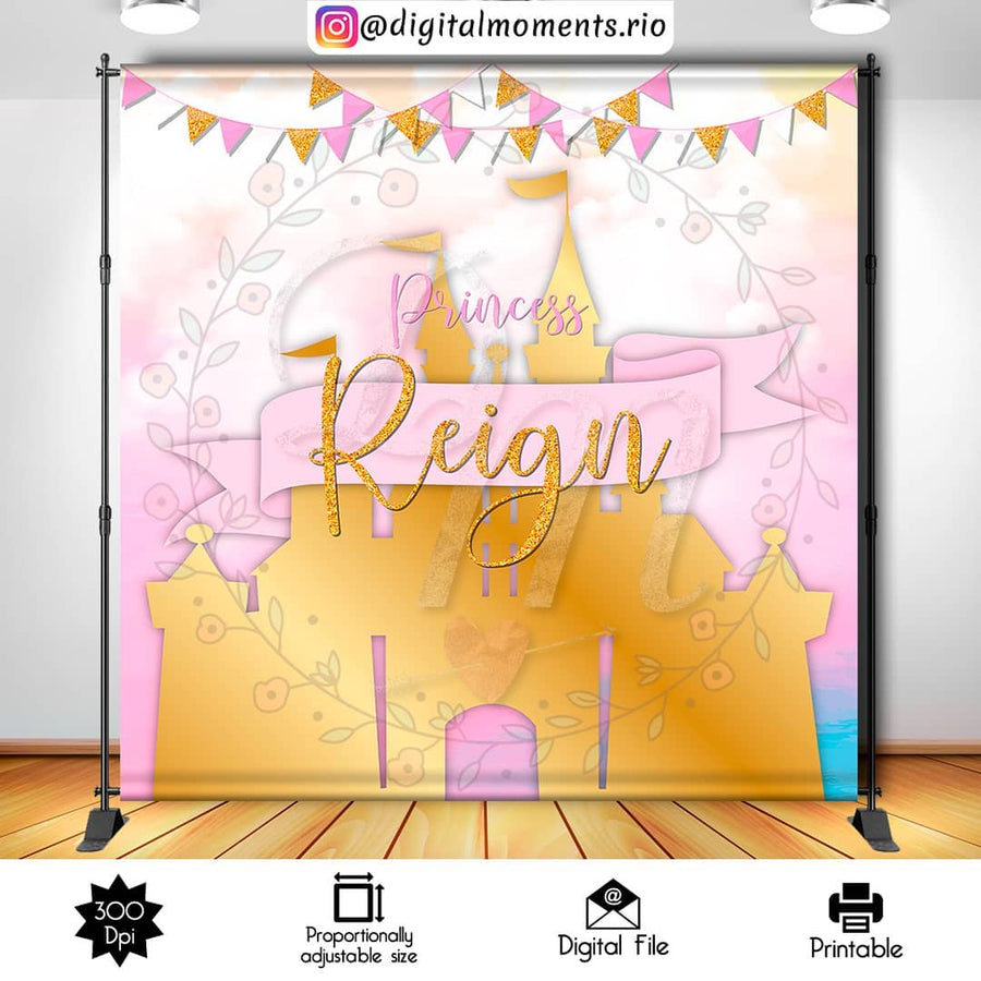 Princess 8x8 Custom Backdrop, Digital file only | Custom Digital Download for Kids Party or Event