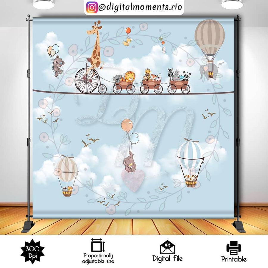 Baby Animals and Balloons 8x8 Digital Backdrop Design, Instant Download | Custom Digital Download for Kids Party or Event