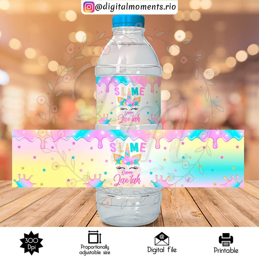Unicorn Slime Custom Water Bottle Label, Digital file only | Custom Digital Download for Kids Party or Event