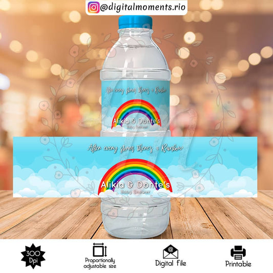 Etiqueta de botella de agua personalizada Rainbow, solo archivo digital