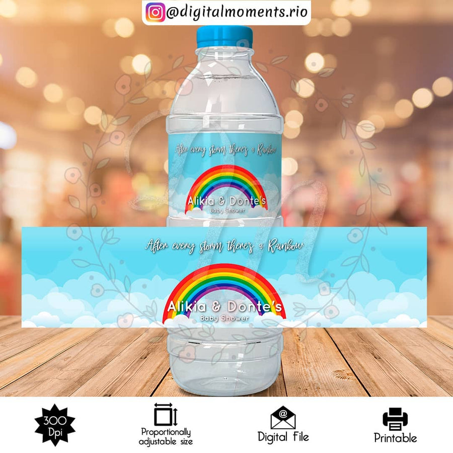 Rainbow Custom Water Bottle Label, Digital file only | Custom Digital Download for Kids Party or Event