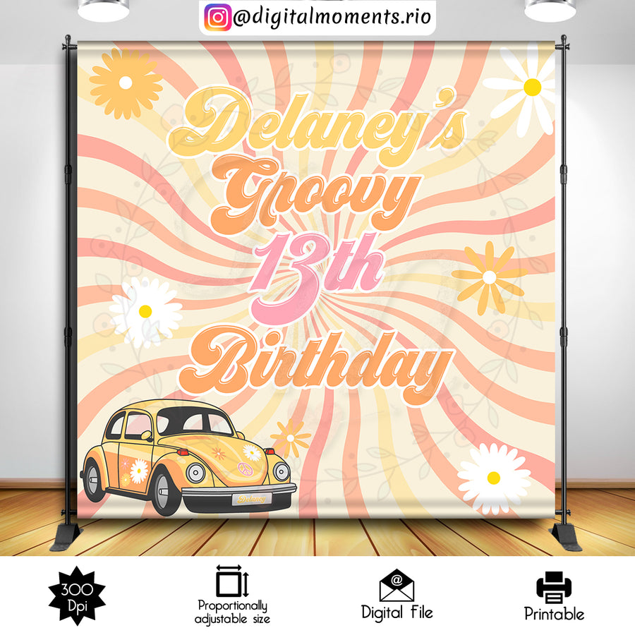 Groovy 8x8 Custom Backdrop, Digital file only | Custom Digital Download for Kids Party or Event