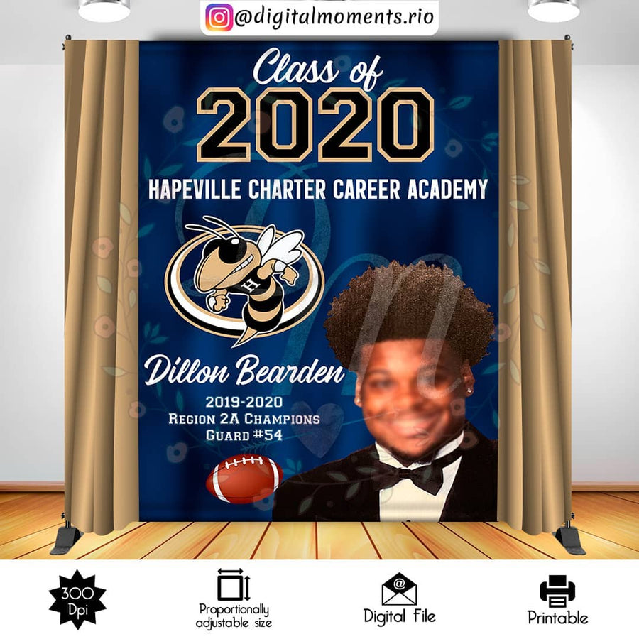 Graduation 6x8 Custom Backdrop with 1 picture, Digital file only | Custom Digital Download for Kids Party or Event