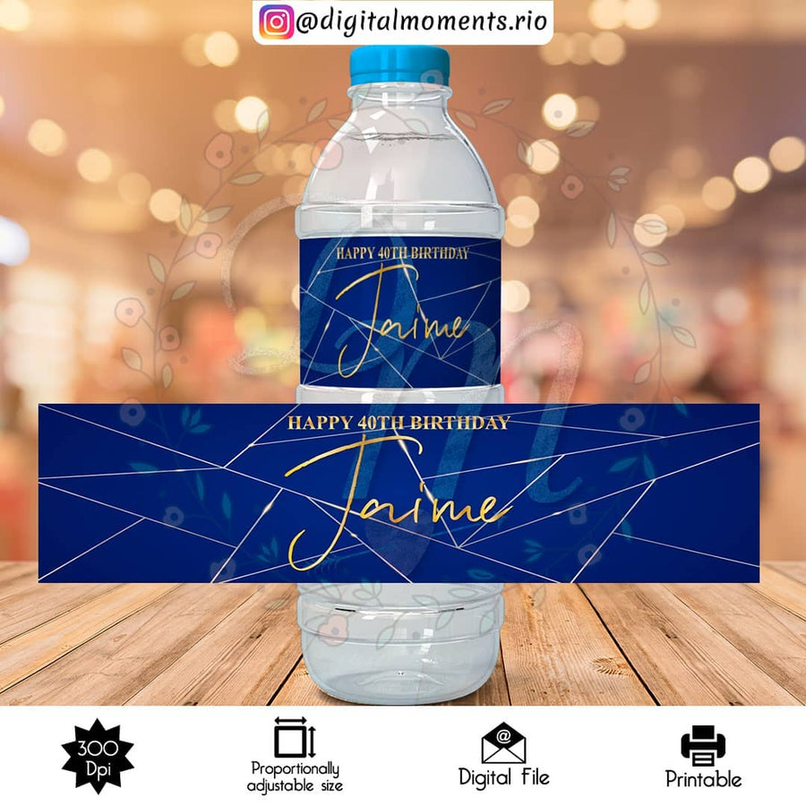 Geometric Lines Custom Water Bottle Label, Digital file only | Custom Digital Download for Kids Party or Event