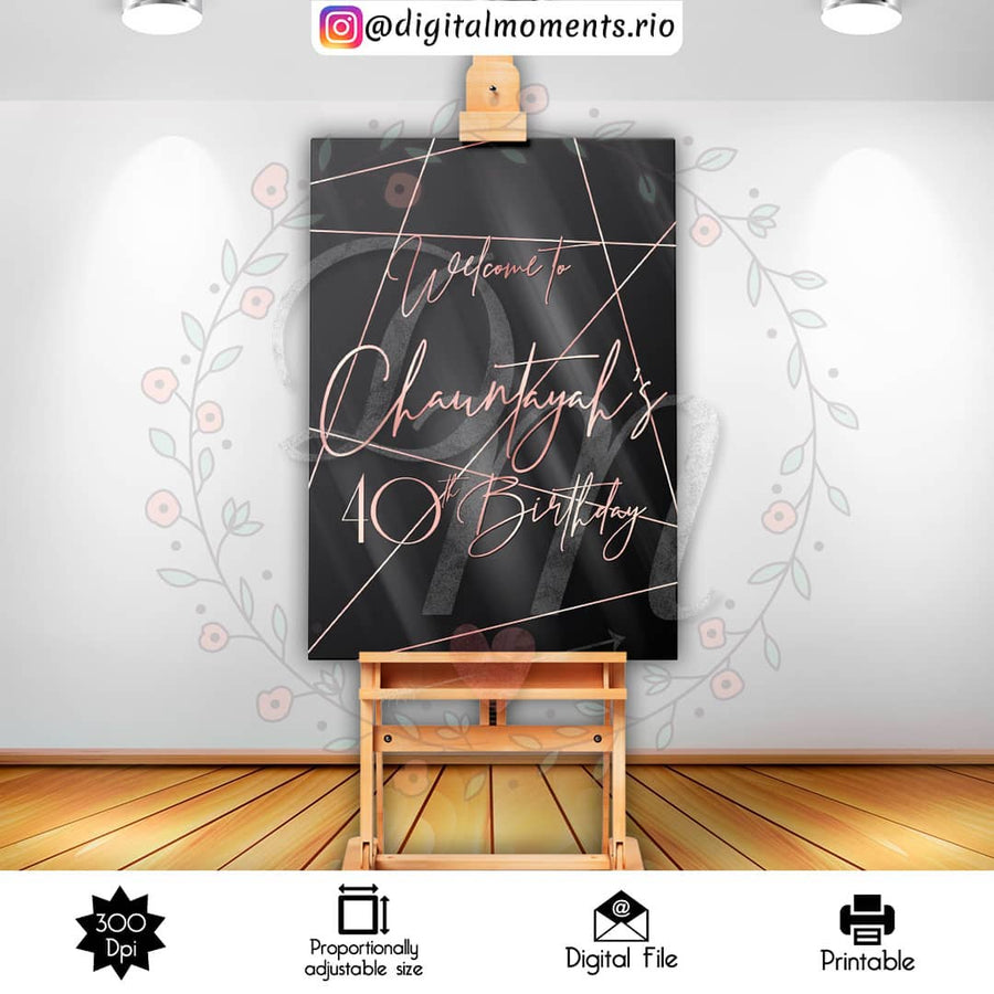 Rose Gold Geometric lines 2x3 Custom sign, Digital file only | Custom Digital Download for Kids Party or Event