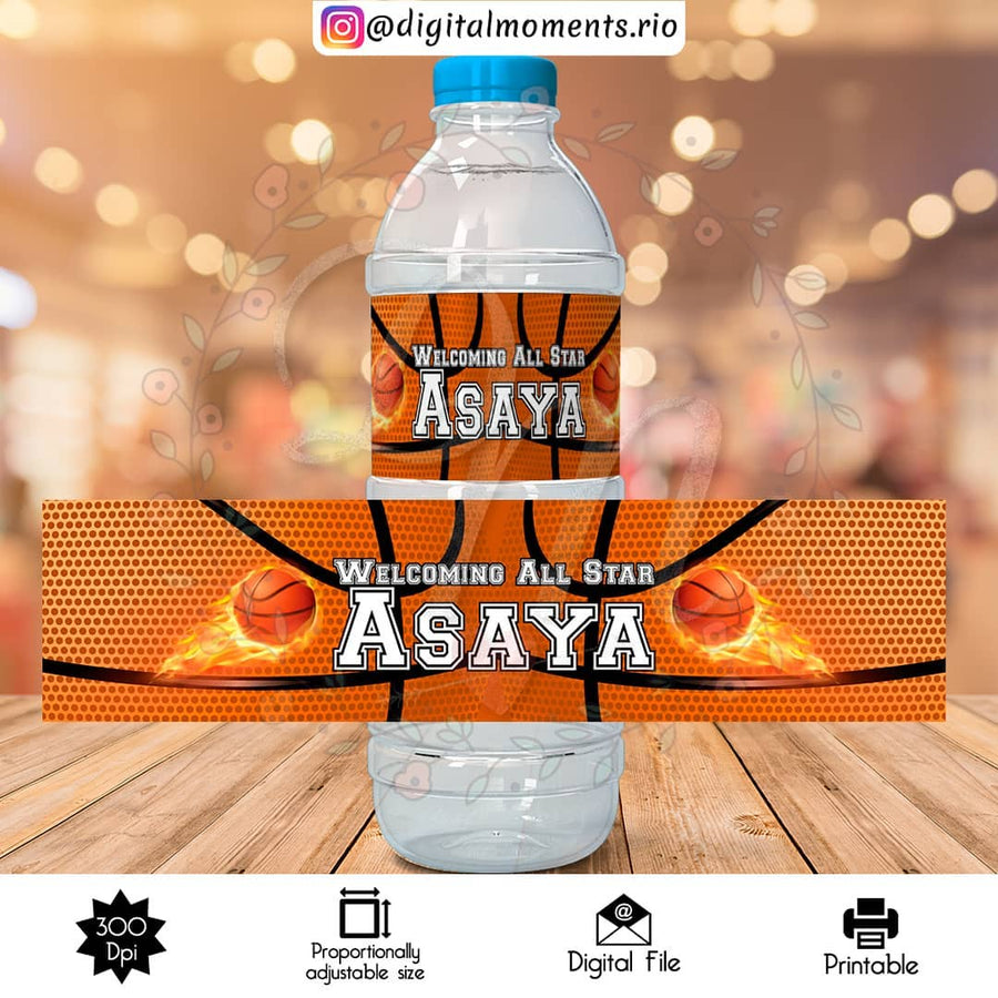 Basketball Custom Water Bottle Label, Digital file only | Custom Digital Download for Kids Party or Event