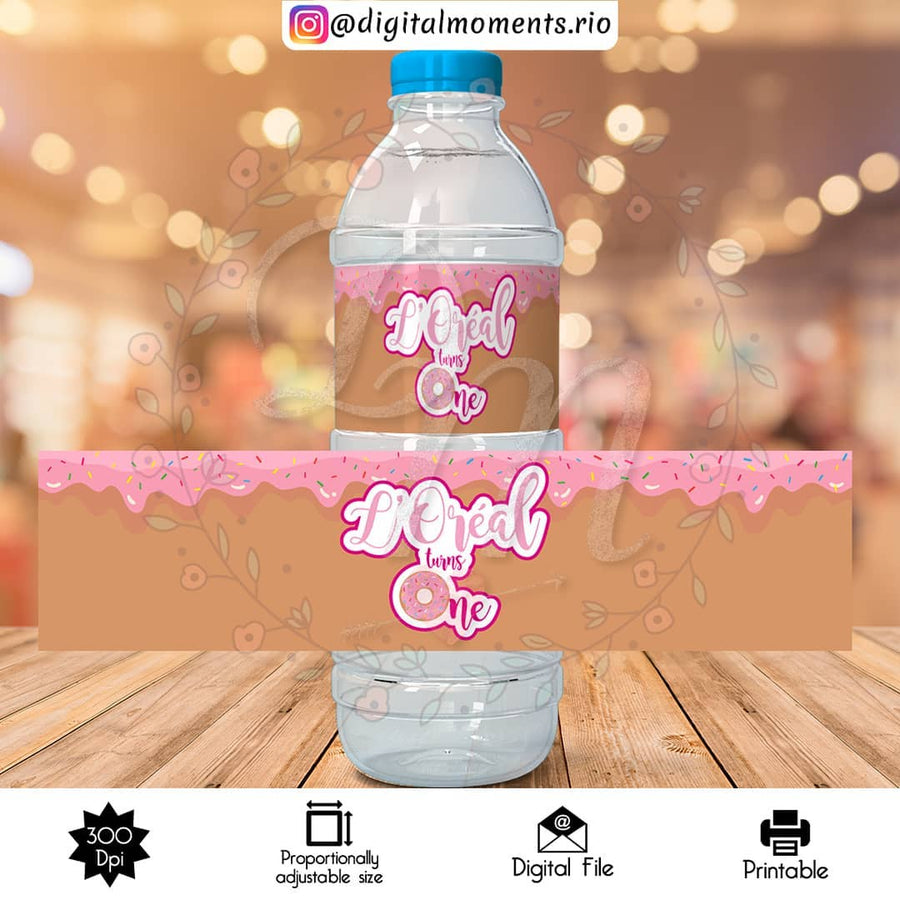 Donut Custom Water Bottle Label, Digital file only | Custom Digital Download for Kids Party or Event