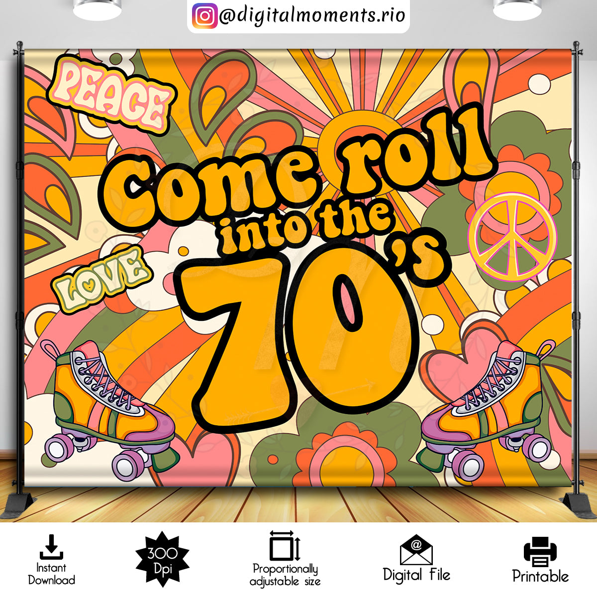 Come Roll into the 70s 10x8 Digital Backdrop Design, Instant Download