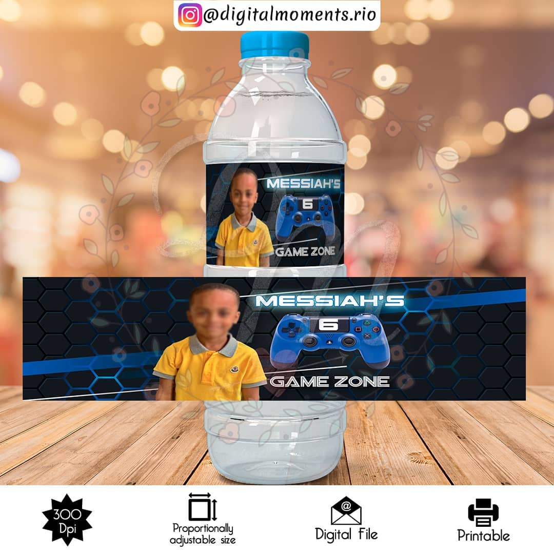 Etiqueta de botella de agua personalizada de Game Zone con imagen, solo archivo digital