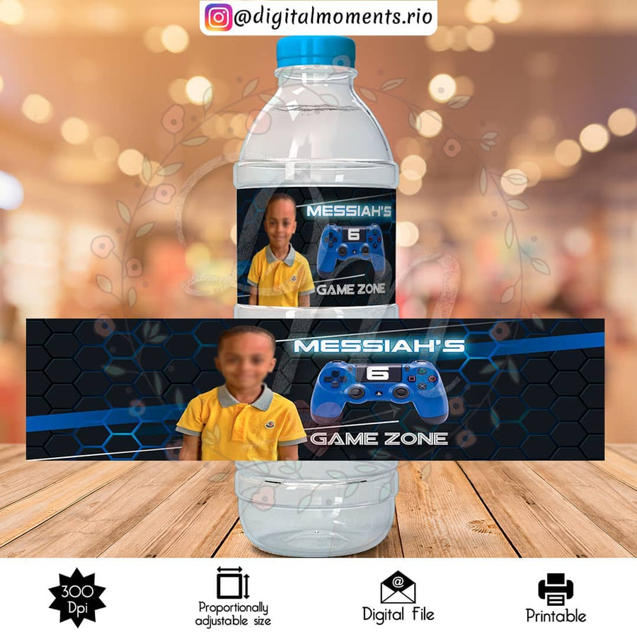 Game Zone Custom Water Bottle Label With Picture, Digital file only | Custom Digital Download for Kids Party or Event