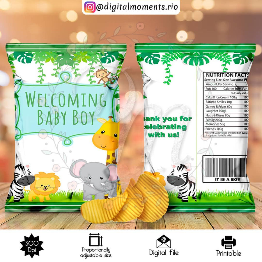 Safari Custom Chip Bag, Digital file only | Custom Digital Download for Kids Party or Event
