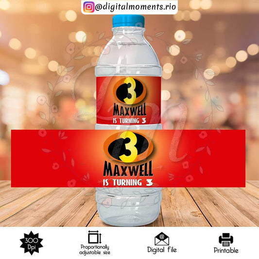 The Incredibles Custom Water Bottle Label, Digital file only