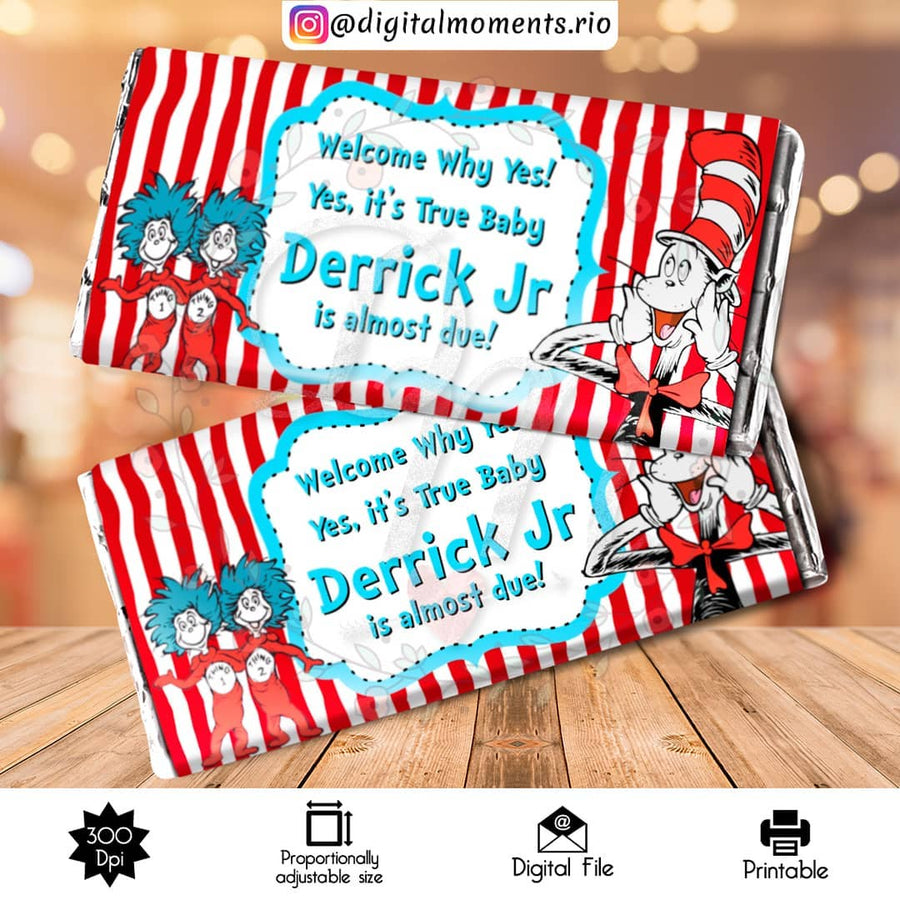The Cat in the Hat Custom Candy Bar Wrapper, Digital file only | Custom Digital Download for Kids Party or Event
