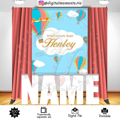 Hot air balloon 5x6 custom backdrop, Digital file only