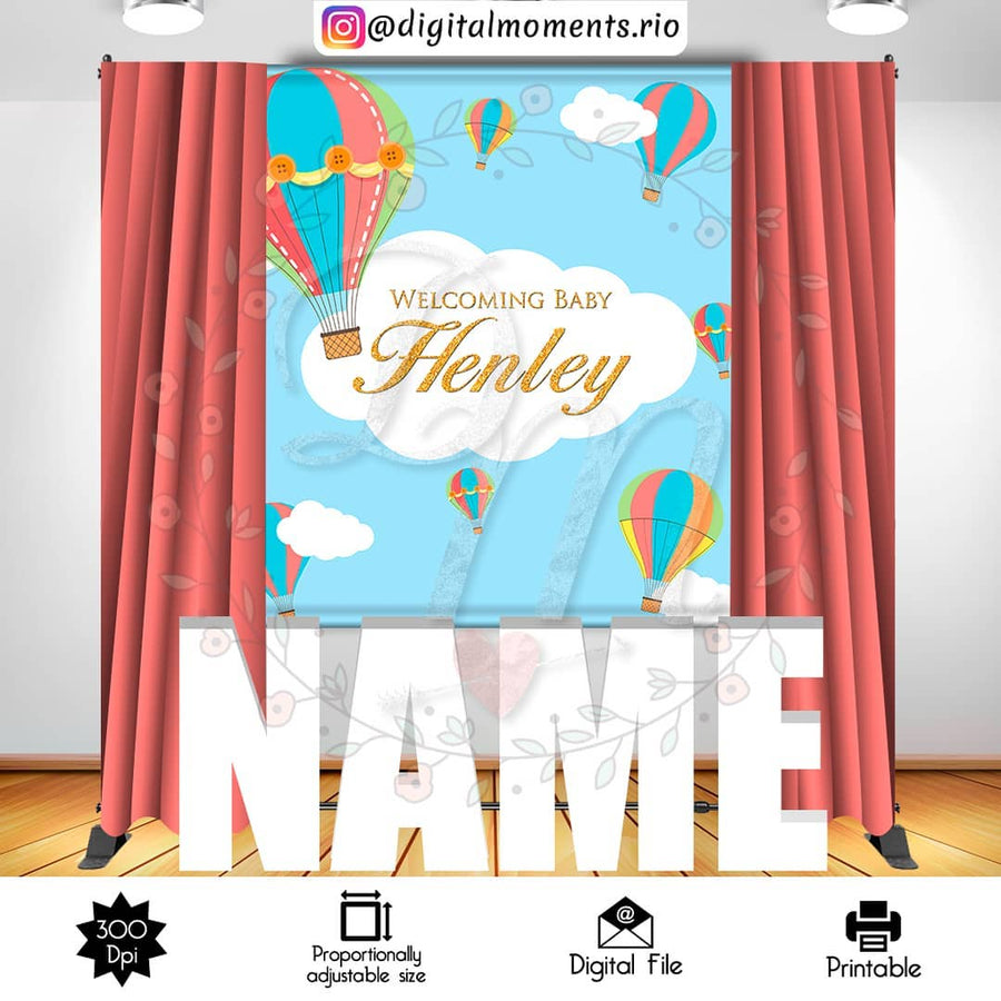 Hot air balloon 5x6 custom backdrop, Digital file only | Custom Digital Download for Kids Party or Event