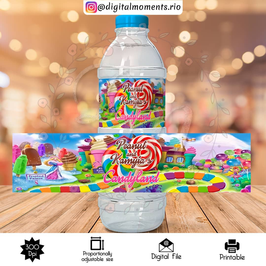 Etiqueta de botella de agua personalizada Candyland, solo archivo digital