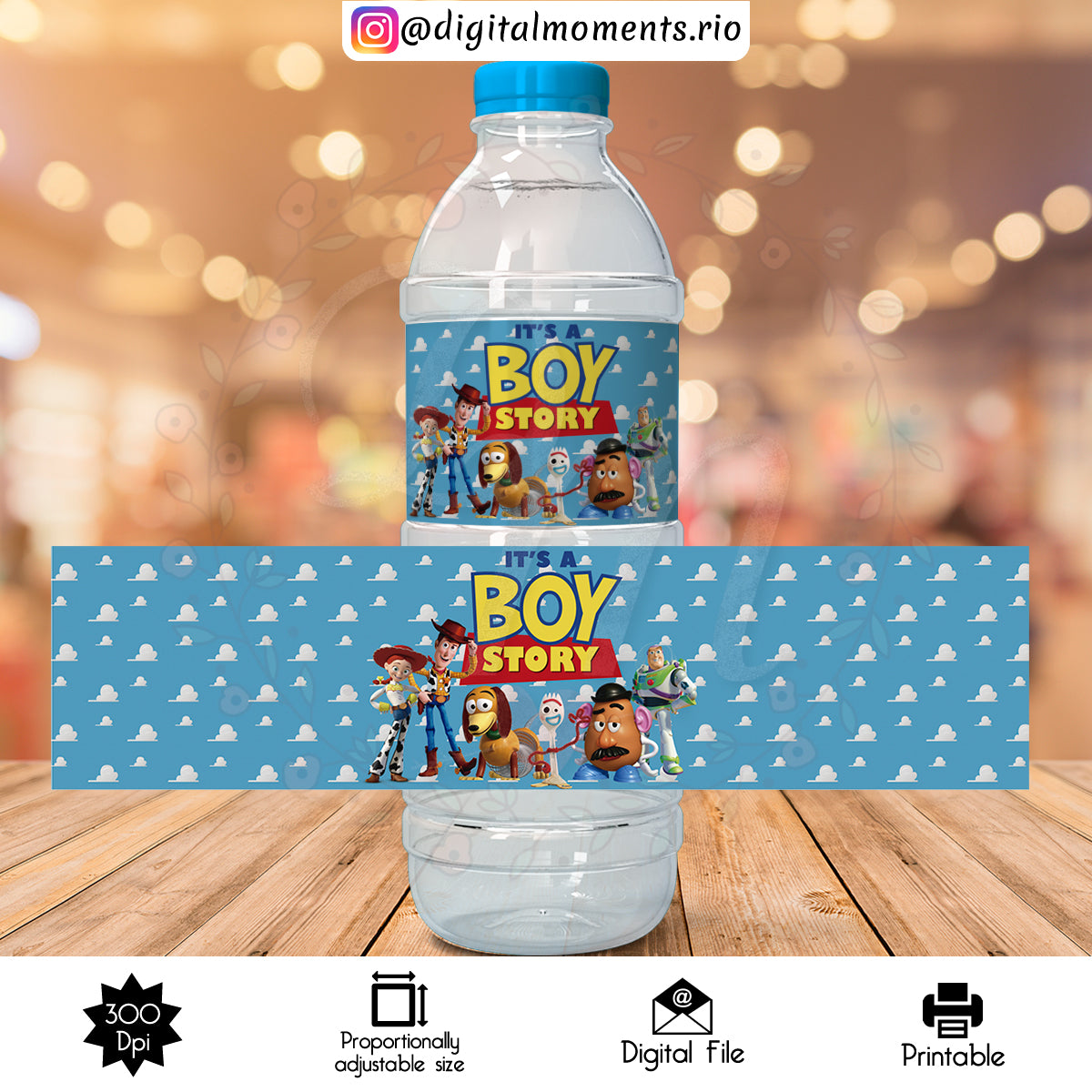 Etiqueta de botella de agua personalizada de Toy Story, solo archivo digital