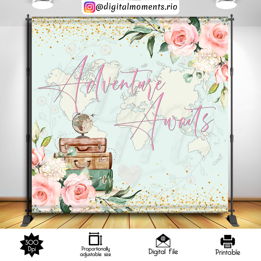 Adventure Awaits 8x8 Custom Backdrop, Digital file only | Custom Digital Download for Kids Party or Event