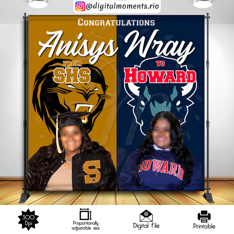 Graduation 8x8 Custom Backdrop with 2 pictures, Digital file only | Custom Digital Download for Kids Party or Event