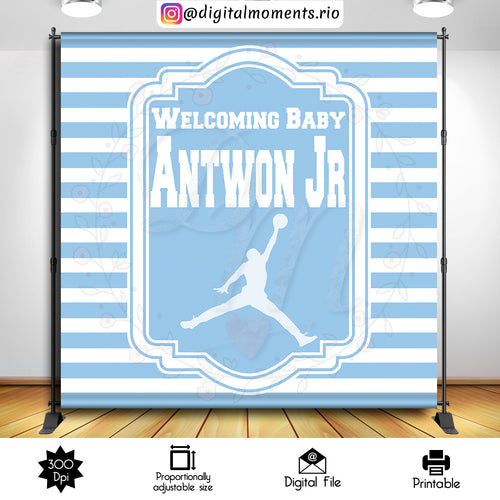 Jordan Baby Shower 8x8 Custom Backdrop, Digital file only