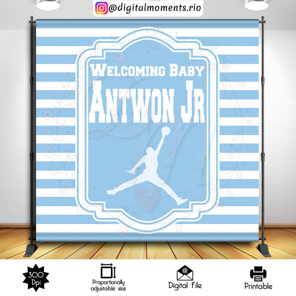 Jordan Baby Shower 8x8 Custom Backdrop, Digital file only | Custom Digital Download for Kids Party or Event