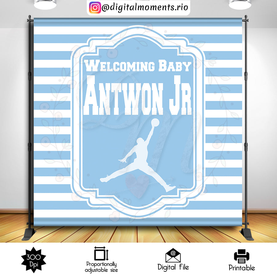 Jordan Baby Shower 8x8 Custom Backdrop, Digital file only | Custom Digital Download for Kids Party or Event