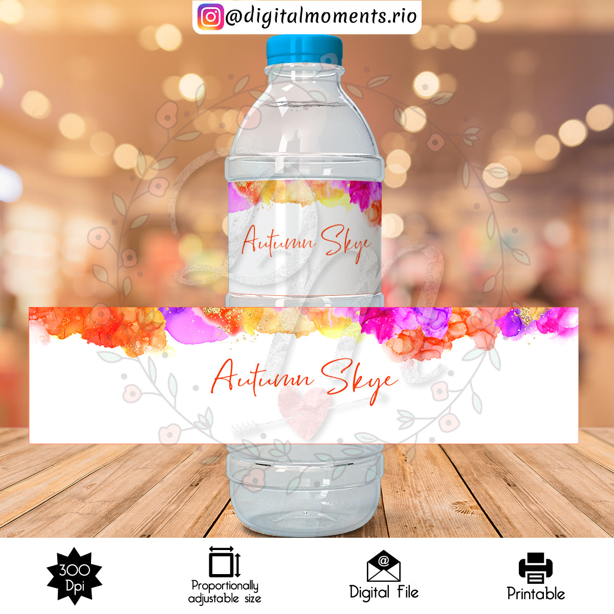 Etiqueta de botella de agua personalizada Splatter, solo archivo digital