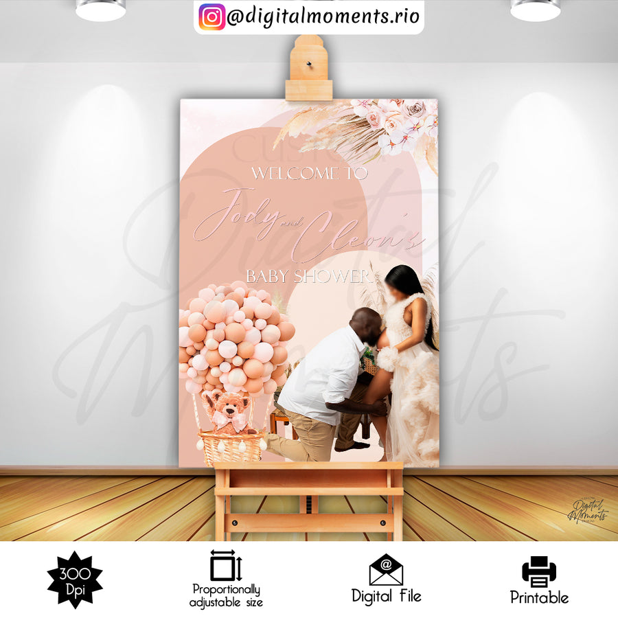 Boho Teddy Bear 2x3 Custom sign with 1 picture, Digital file only | Custom Digital Download for Kids Party or Event