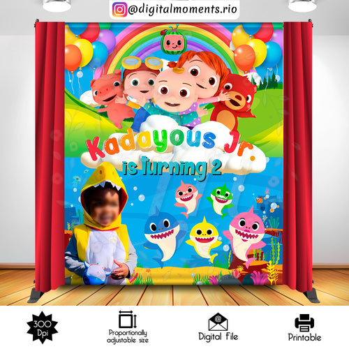Baby Shark Cocomelon 5x6, events, cocomelon, custom, baby, backdrop, picture, shark, 6x8