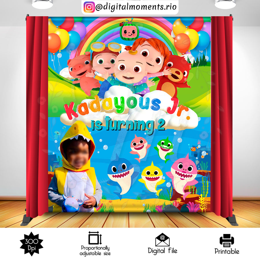 Cocomelon and Baby Shark 6x8 Custom backdrop with picture, Digital file only | Custom Digital Download for Kids Party or Event