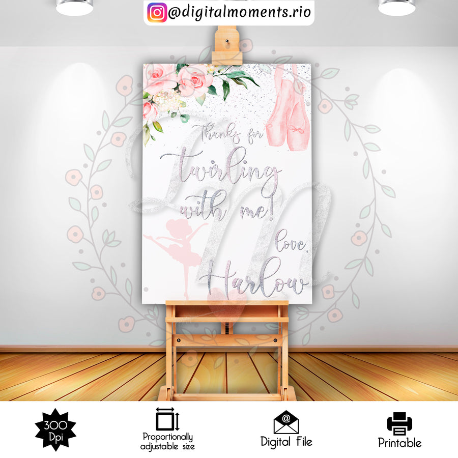Ballerina 2x3 Custom sign, Digital file only | Custom Digital Download for Kids Party or Event