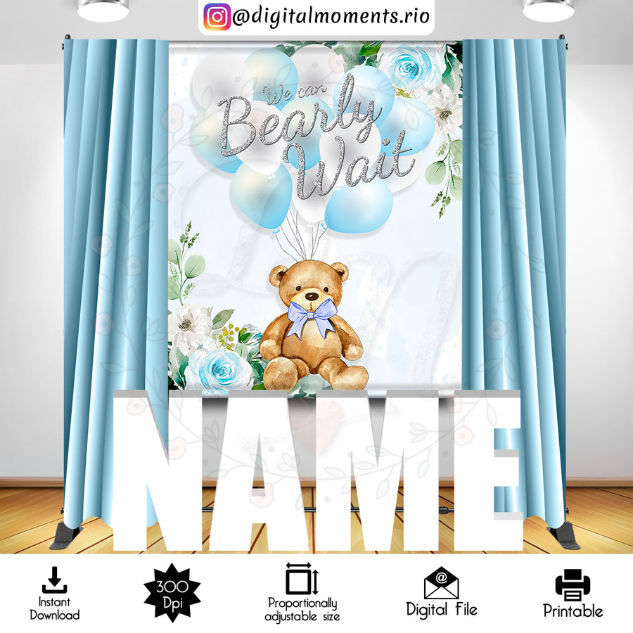 Blue and Silver Teddy Bear 5x6 Digital Backdrop Design, Instant Download | Custom Digital Download for Kids Party or Event