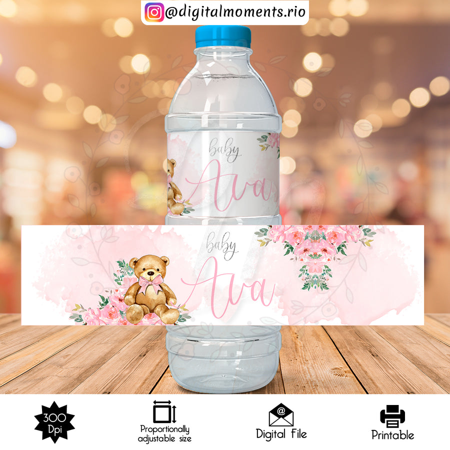 Teddy Bear Custom Water Bottle Label, Digital file only | Custom Digital Download for Kids Party or Event